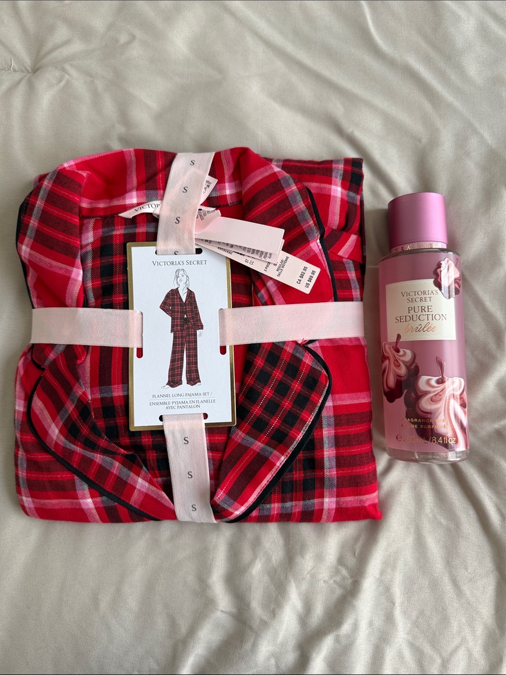 Victoria's Secret Red and Black Plaid Flannel Pajama Set and Perfume